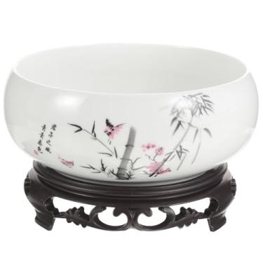 Imagem de DOITOOL Tigela de cerâmica para nenúfar hidropônico com suporte, vaso redondo de suculentas, tigela de plantador de narciso, tigela de plantador de cacto, vaso decorativo de narciso, vaso de bonsai