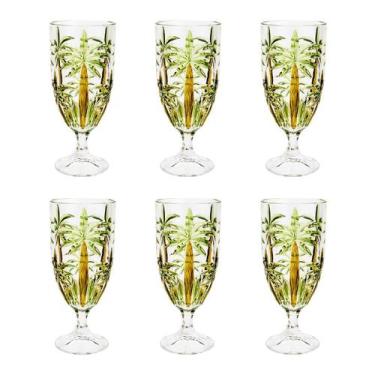 Imagem de Jogo 6 taças 450ml para água ou suco de cristal Palm Tree Sprayed Wolf