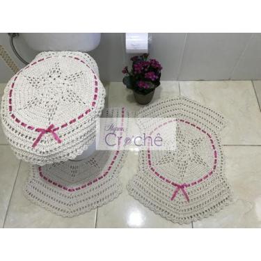 Imagem de Jogo de Banheiro Crochê Estrela com Fita - Myrna Crochê, Pink