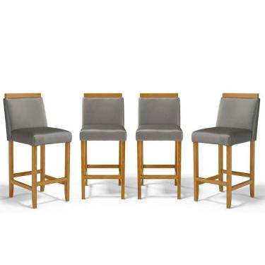 Imagem de Kit Com 4 Banquetas Eloá Madeira Maciça Assento Estofado Para Bancada Veludo Chumbo 109