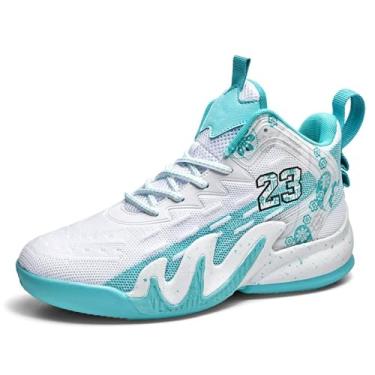 Imagem de Bolognifi Tênis de basquete masculino de cano alto, calçados esportivos de treinamento resistentes ao desgaste Equipamento de basquetebol(Blue,34 BR)