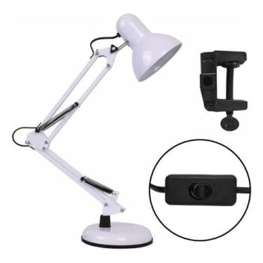 Imagem de Luminária de Mesa Escritório Abajur Articulada Com Garra E Base Preto Branca Rosa (Branco 65cm)