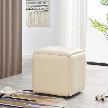 Imagem de 5 em 1 cadeira de cubo otomano de ninho, fezes empilháveis, bancos de descanso de pé quadrado de pé de pé, banquinhos de pé com rodas para sala de estar, sala de jantar, G, 35 * 35 * 35cm