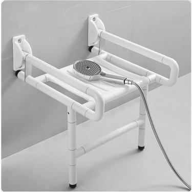 Imagem de Banho de banheiro dobrável na parede de banheiro montado no chuveiro, banheiro de segurança dobrável, banco de banho com os braços que economizam espaço para o banho de idosos e mobilidade l