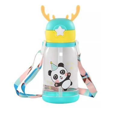 Imagem de Garrafa De Água Com Canudinho Tampa e Alça Infantil Bebe Fofa Alce - G