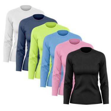 Imagem de Kit 6 Camisas Feminina Manga Longa Proteção Uv Dry Fit - Brás e Cia, M