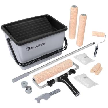 Imagem de ROLLINGDOG Kit de rolo de pintura de 30 cm - Balde de tinta grande e rolo com moldura de rolo ajustável, capas de rolo de microfibra e poste de extensão para paredes, tetos, pintura de móveis (pacote