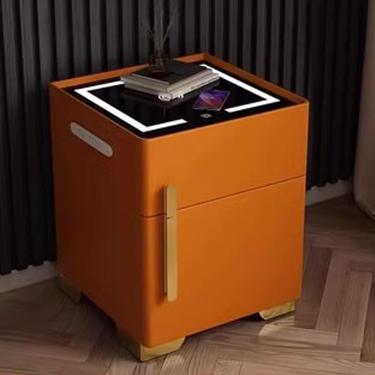 Imagem de Mesa de cabeceira inteligente com carregamento seguro e bancada, mesa de cabeceira para quarto com portas USB, mesa final com 3 cores LED Light, Top Top Toerd, Orange1pc