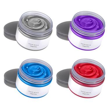 Imagem de Jebousike Cera De Coloração Temporária Para Cabelo, 4 Cores, Azul, Roxo, Vermelho, Cinza, Lavável, Natural, Creme Instantâneo Penteados Faça Você Mesmo, Crianças, Homens, Mulheres, Festa Natal