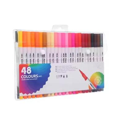 Imagem de Caneta Brush Pen Ponta Dupla 48 Cores Estojo Para Desenho