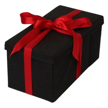 Imagem de Caixa preta para presente padrão premium luxo tamanho P M ou G com fitas para laço vermelha ou dourada Para Presentes Especiais, Kits ou Brindes dia dos namorados (Laço vermelho, P 14x15x28)