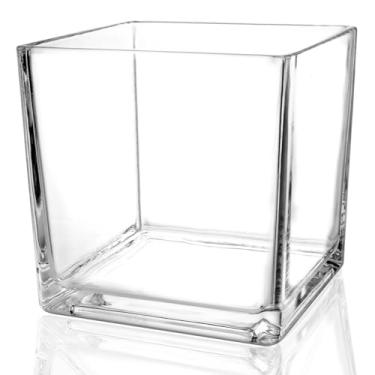 Imagem de Comrzor 1 vaso de vidro quadrado 12,7 cm x 12,7 cm x 12,7 cm, vaso de flores transparente para centros de mesa, suporte de vela para eventos de festa de casamento, decoração de casa
