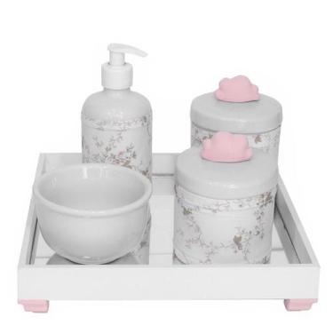 Imagem de Kit Higiene Espelhado Potes Porcelana Bebê Nuvem Rosa Menina - Potinho