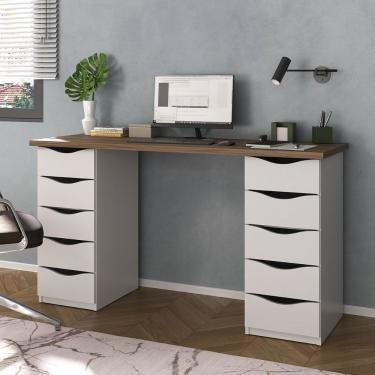 Imagem de Escrivaninha Mesa Home Office 10 Gavetas Due Ii Nogal-branco
