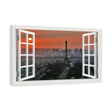 Imagem de Janela de arte de parede com impressão em tela. Vista de janela falsa. Impressão de imagem natural em tela. Arte de cenário para decoração de sala de estar. (Vista da Torre Eiffel de Paris 27