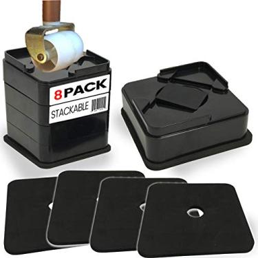 Imagem de iPrimio Cama preta empilhável. Escrivaninha, sofá, cadeira elevador/elevador (Pat. pendente) inclui fundo de borracha que não arranha pisos, suporte de suporte, alturas ajustáveis (pacote com 8)