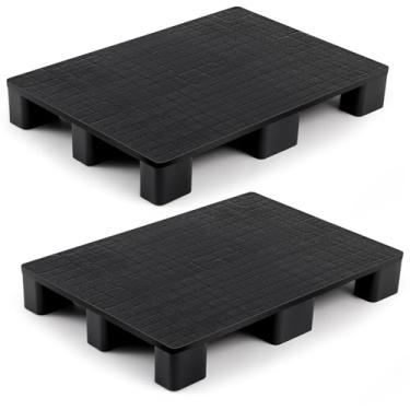 Imagem de Vercraft 2 peças de paletes de plástico para armazenamento de porão fácil de empilhar paletes de piso leve para sala de piso armazém de supermercado, suporta até 907 kg, preto (70 cm C x 61 cm L x 12