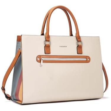 Imagem de BOSTANTEN Pasta de couro para laptop feminina bolsa de ombro 15,6 polegadas bolsa de trabalho para computador de negócios, Bege A, Large, Durável, vintage