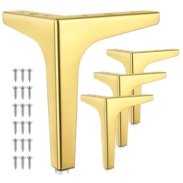 Imagem de Eumtenr 4 peças de pernas de móveis de metal de 15 cm, pernas de sofá de estilo moderno, pés triangulares dourados polidos, para armário de mesa, sofá, poltrona, pés de substituição - com protetores