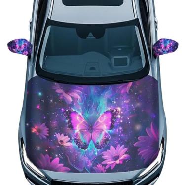 Imagem de Pirexcny Capa de capô de carro borboleta roxa elegante protetor de capô de carro e capa de espelho lateral do carro conjunto de 3 capas de capô respiráveis para carros novidade acessórios de carro
