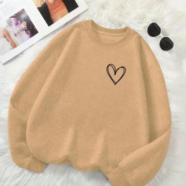 Imagem de Blusa de Frio Feminina GOLA CARECA Estamp Coração Linhas Delicado Româ