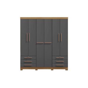 Imagem de Guarda Roupa Casal Bagé 6 Portas e 6 Gavetas Sem Espelho Carvalho Americano Grafite EdeCasaMoveis