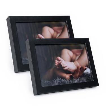Imagem de Kit 2 Portas Retrato 15x21 cm C/Vidro Moderno Decorativo Horizontal e Vertical De Mesa Estante Foto(Preto)
