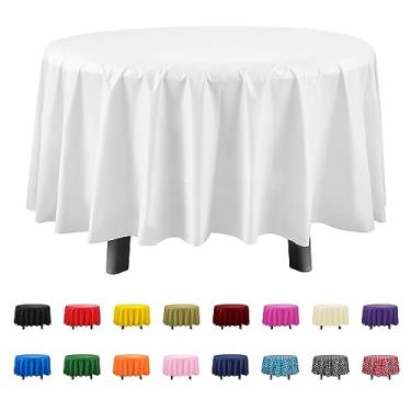 Imagem de Eleclassi Toalha de Mesa Plástica Redonda Premium - 6 Toalhas de Mesa Redondas de 213 cm para Festas - Toalha de Mesa Redonda de Plástico Branca