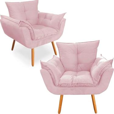 Imagem de Kit 2 Poltronas Decorativa para Sala de Estar Opala Suede - Montanaris Decor (Rosa)