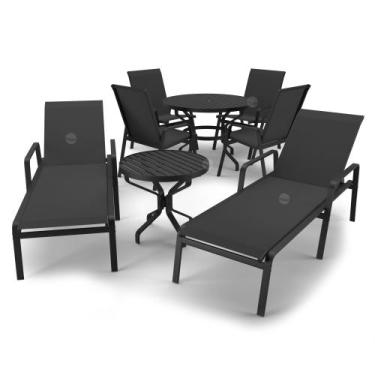 Imagem de Kit Espreguiçadeira Cadeira Mesa Alumínio Preto Tela Preto - Aluv Móve