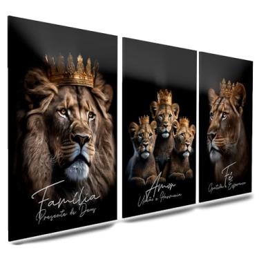 Imagem de Kit 3 Quadro Decorativo Sala Quarto Leão Judá Nunca Foi Sorte Motivacional (12)