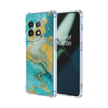Imagem de JDYGWK Capa para Oneplus 11 1+ 11 estampa floral transparente, silicone TPU macio, fina, à prova de choque, capa protetora antiarranhões para Oneplus 11, Mar Verde