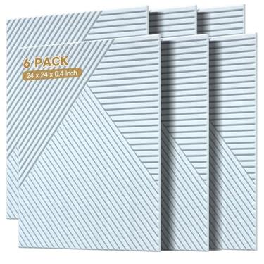 Imagem de Painéis acústicos para parede e teto - pacote com 6 6 cm x 6 cm x 0,10 cm, painéis de parede decorativos 3D autoadesivos, branco