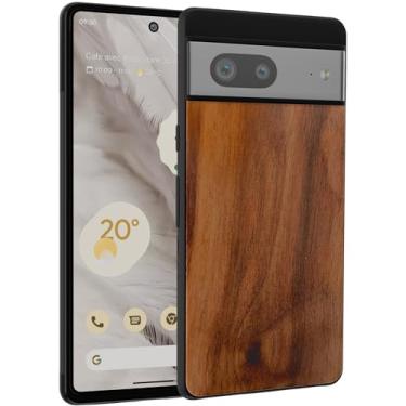 Imagem de GTElectro Capa de madeira real para Google Pixel 7, fina, à prova de choque, capa de madeira natural, amortecedor de TPU macio, durável, antiarranhões, compatível com carregamento sem fio (nogueira)