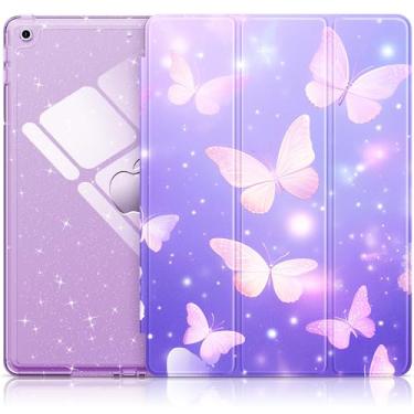 Imagem de INFILAND Capa Para Ipad 9ª Geração 2021/8ª 2020/7ª 2019, 10,2", Com Glitter E Parte Traseira Transparente, Porta-Lápis Infantil Feminino (Roxo Esvoaçante)