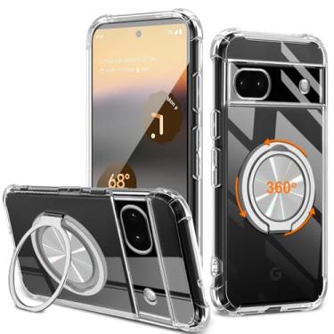 Imagem de Capa de celular compatível com Google Pixel 6A (apenas), suporte giratório de 360° [não amarelo] capa protetora transparente de 4 cantos à prova de choque para Google Pixel 6A - transparente