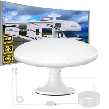 Imagem de Antena de TV RV para TV digital ao ar livre, antenas de TV RV montadas no teto para campistas, sinal de antena HD digital de recepção omnidirecional de longo alcance de 720°, com super amplificador de