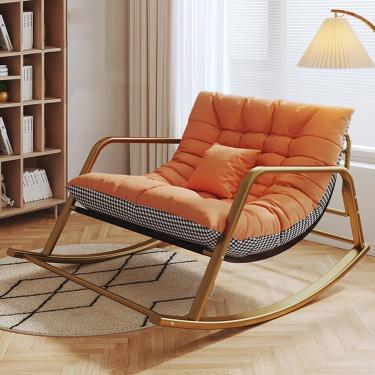 Imagem de Cadeira De Balanço Berçário, Cadeiras De Balanço De Pátio Grandes Com Encosto Alto, Poltrona Lateral Confortável, Cadeiras De Balanço De Suporte De, White, Gold 92x137cm