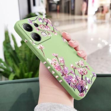 Imagem de Capa de celular com estampa de flores caindo para Xiaomi, Redmi Note 14, 13, 12, 12S, 11, 11S, 10, 10S, 9, 9S Pro Plus, 4G e 5G, capa de silicone líquido, verde claro, para Note 14Pro 5G