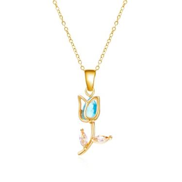 Imagem de Peasimy Colar de flor de tulipa cintilante para mulheres com pingente floral de cristal de strass corrente gargantilha primavera verão joia de festa, Large, Metal, Sem Pedra Preciosa