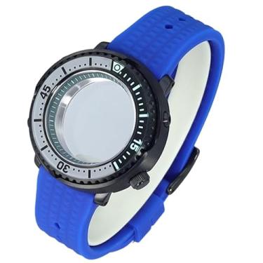 Imagem de FEIYASHI Caixa de relógio preta de aço inoxidável, vidro de cristal de safira para NH34 NH35, movimento 100 m, impermeável, atum, tartaruga, enlatada, 5 movimentos NH35 + anel verde, Caixa de relógio