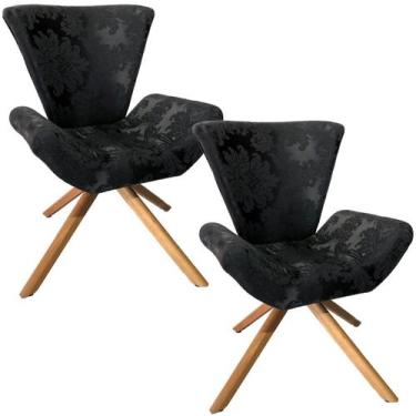 Imagem de Kit Duas Poltronas Elegance Base Giratória Ferro e Madeira Jacquard Pr