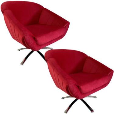 Imagem de Kit Duas Poltrona Giovana Base Giratória Cromado em Sued Premium - Sua