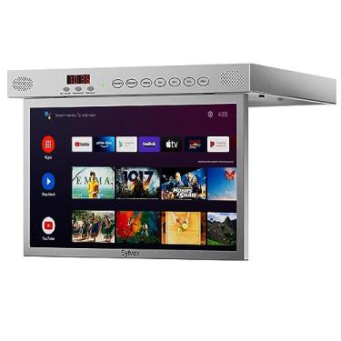 Imagem de SYLVOX Smart TV flip down de 15,6 polegadas embaixo do armário cozinha TV Android 11.0 suporta rotação de 360 graus WiFi e conexão sem fio, design de armazenamento para cozinha, quarto, trailer, iate