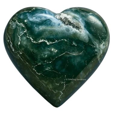 Imagem de Pedra de palmeira de cristal de ágata musgo – pedra de preocupação para massagem de bolso para equilíbrio natural de chacras corporais, cura Reiki e grade de cristal (pacote com 1)