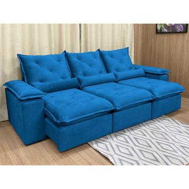 Imagem de Sofá Retrátil Reclinável 2,70 m Azul 206 Zuqui Plus