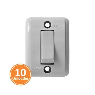 Imagem de Kit 10 Interruptores Retangular Pezzi Sobrepor Cinza 1 Interruptor Simples 10A