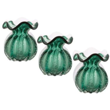 Imagem de Kit 3 Vaso de Vidro Murano Flor Plantas Arranjos Verde Esmeralda Troux