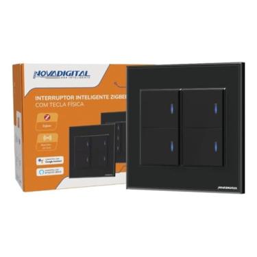 Imagem de Interruptor Inteligente Zigbee 4x4 4 Teclas Físicas Novadigital NFZB-4 Automação Tuya E Smart Life Compatível Com Alexa E Google Home Corrente Nominal 10a Bivolt 110v/220v Cor Preto