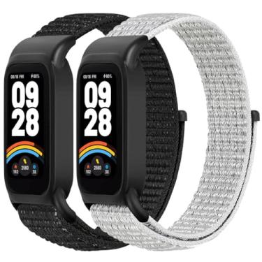 Imagem de WNIPH Pulseiras de relógio de nylon compatíveis com Xiaomi Smart Band 9 Active/Redmi Band 3, 2 peças de pulseiras esportivas respiráveis ajustáveis para mulheres e homens